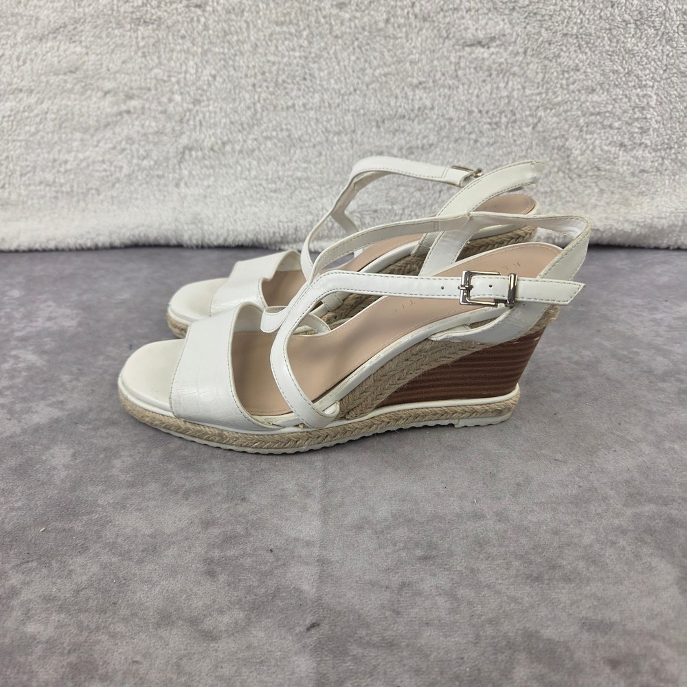 Kelly & Katie Womens White Strappy Croc Embossed Espadrille Wedge Sandals